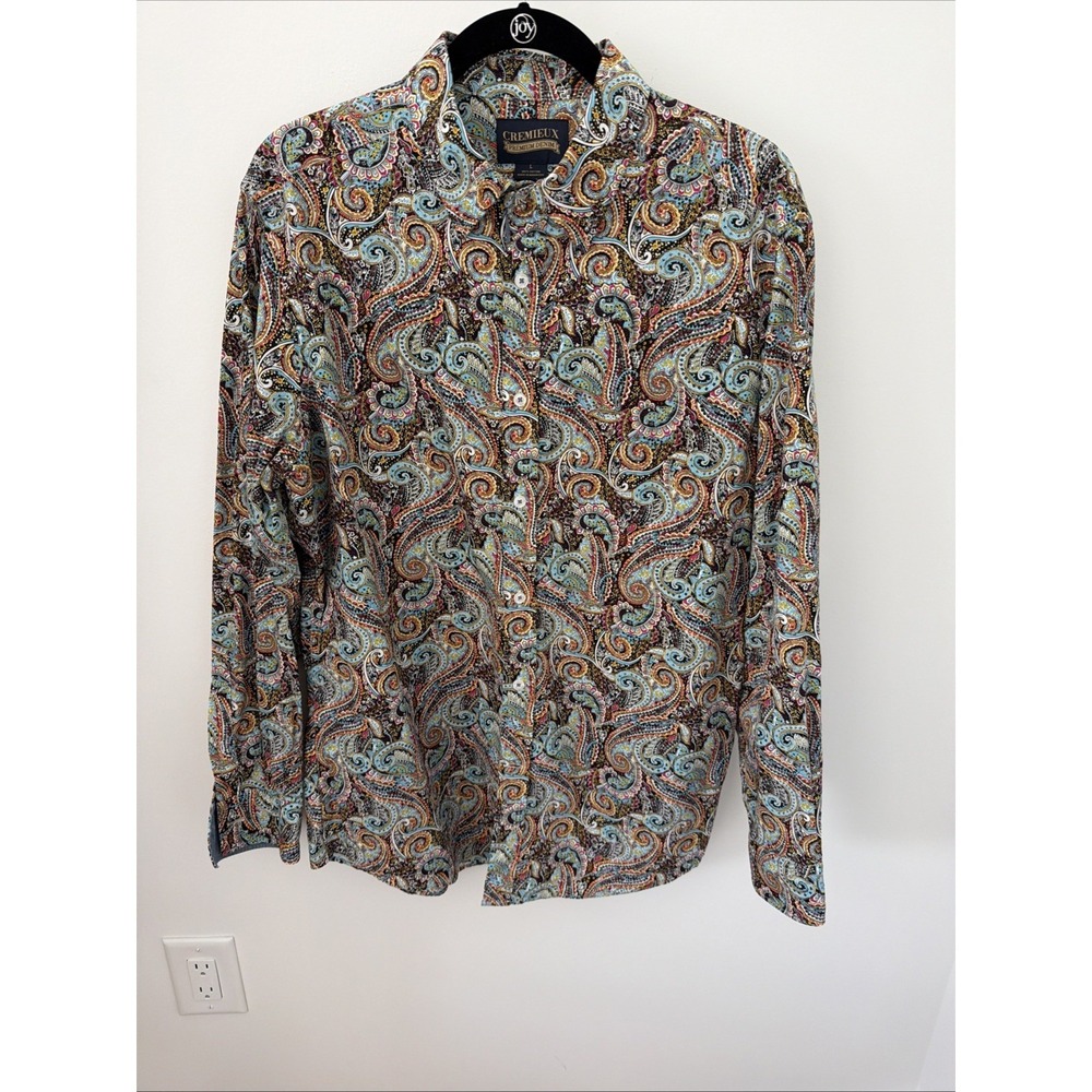 Cremieux Button Up Shirt Men Large Multicolor Excellent Paisley Cotton L/S